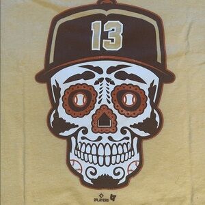 Baseball Sugar Skull Graphic Tee - Yellow & Brown